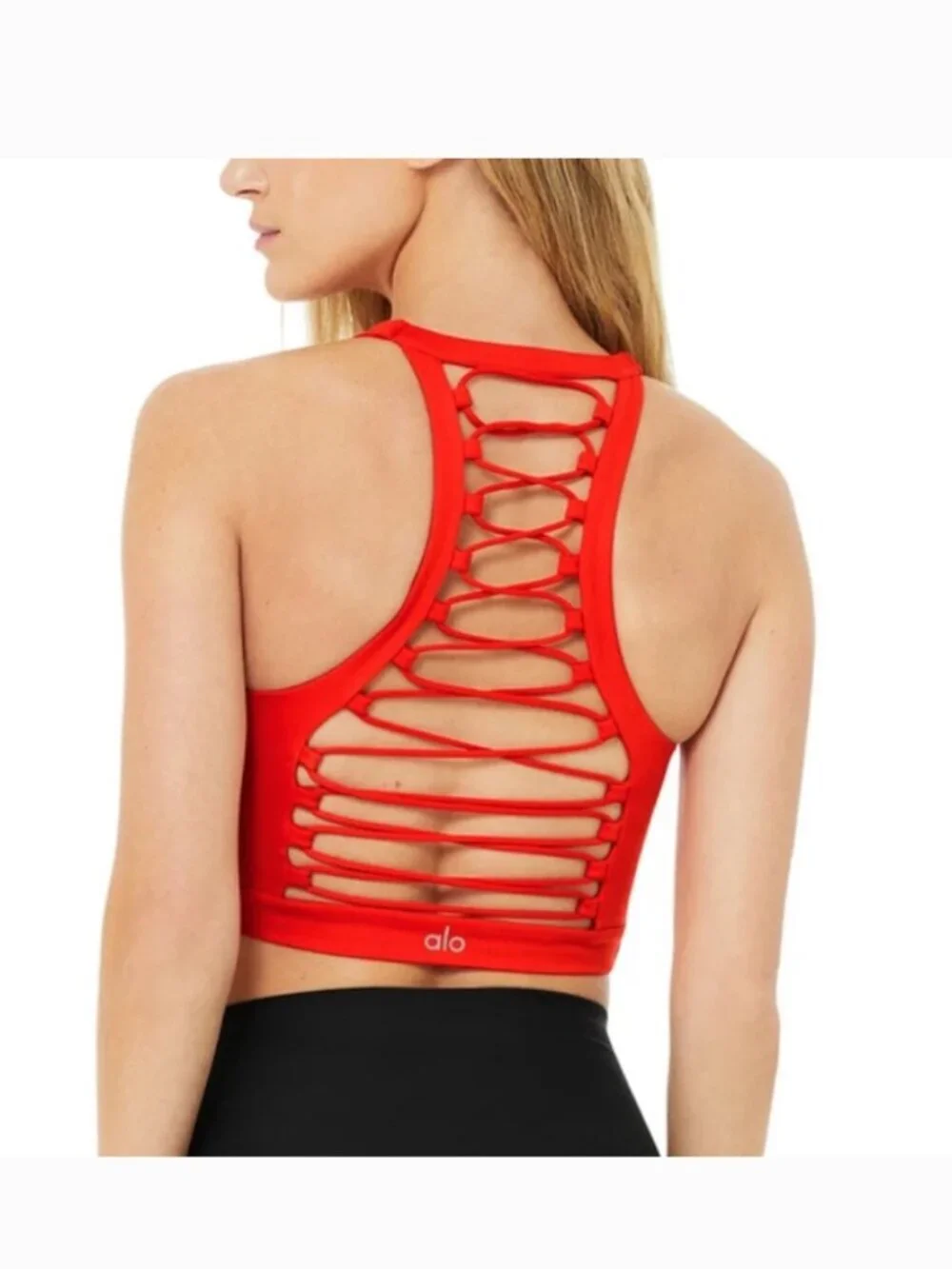 Alo Yoga Movement Sports Bra Cherry Red XS NWT Open Back Longline
